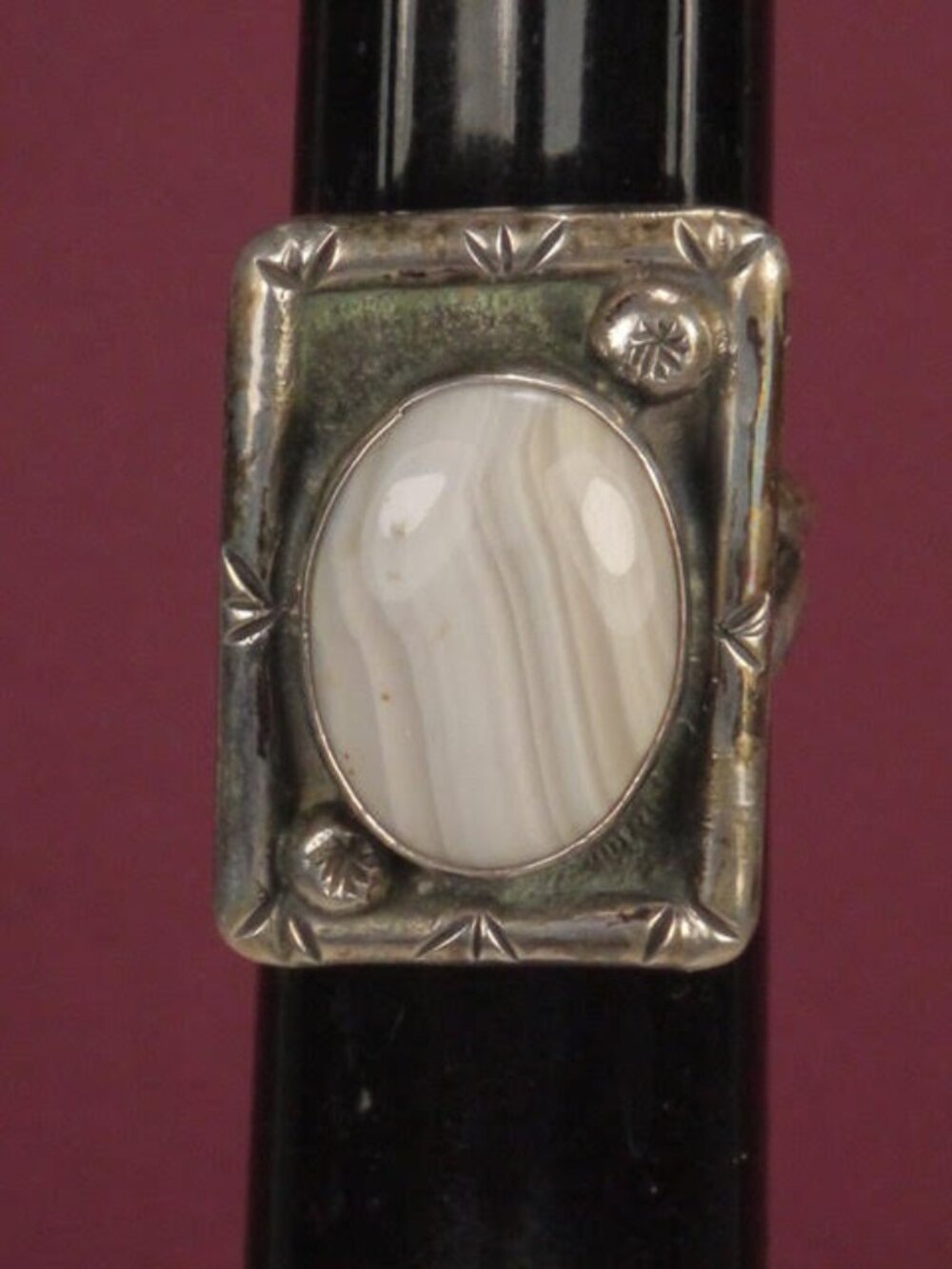 Vintage Unisex Square Silver Ring Design with Jasper Setting Size 11.5